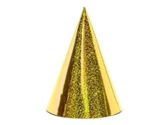 Czapeczki holograficzne złote 16cm 6szt - PartyDeco