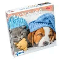 Puzzle 100 Cute Kitten and Sleepy Dog - Tactic