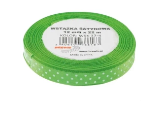 Wstążka satynowa w kropki zielona 12mmx22m - Brewis