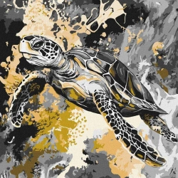 Malowanie po numerach - Złoty żółw metal 40x40cm - Ideyka