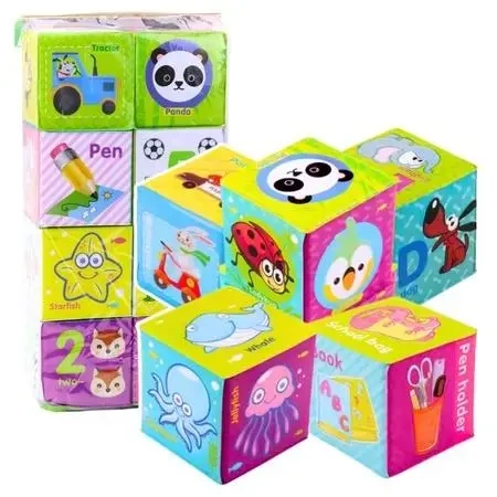 Klocki kostki kolorowe zwierzęta 8el - Leantoys