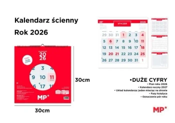 Kalendarz 2026 ścienny 30x30cm czerwony - MP Main Paper