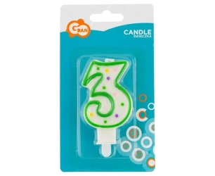 Świeczka cyfra 3 z kropeczkami 7.5cm - Godan