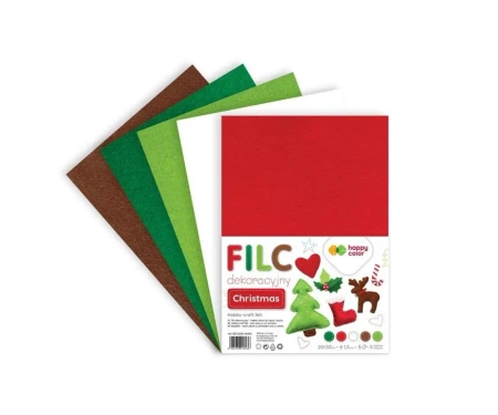 Filc dekoracyjny CHRISTMAS 20x30 cm 1,5 mm 5 arkuszy Happy Color
