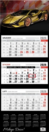 Kalendarz 2026 trójdzielny premium lux car - Pan Kalendarzyk