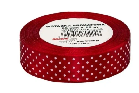 Wstążka satynowa w kropki ruda 25mmx22m - Brewis