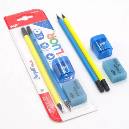 Zestaw dwóch ołówków + gumka i temperówka