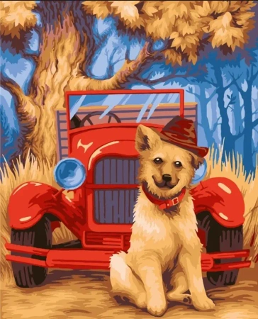 Malowanie po numerach 40x50cm Piesek w kapeluszu - Koh-I-Noor