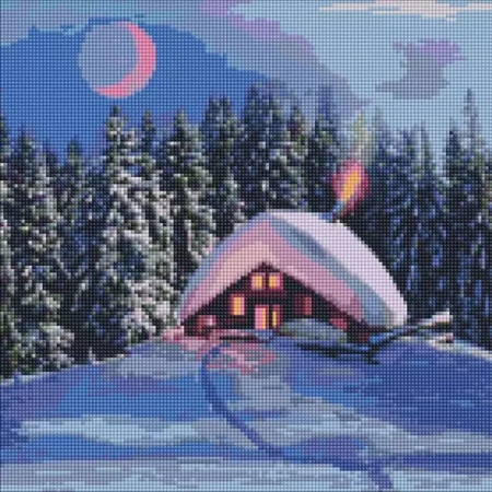 Diamentowa mozaika - Zaśnieżona chata 40x40cm - Ideyka