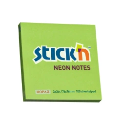 Notes samoprzylepny 76x76 mm zielony neon 100 kartek - STICKN