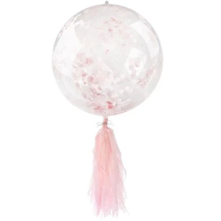 Balon PVC z konfetti i frędzlami różowy - Arpex