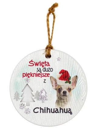Zawieszka ceramiczna Boże Narodzenie Chihuahua - Kukartka