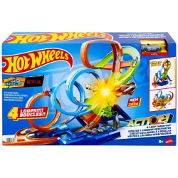 Hot Wheels. HXR70 Poczwórna pętla. Zestaw ze strefą kraks + samochodzik
