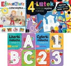 Pakiet 4-latka Elementarz zadania naklejki wycinanki cyferki literki - Anna Podgórska