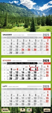 Kalendarz 2026 trójdzielny płaska główka tatry - Pan Kalendarzyk