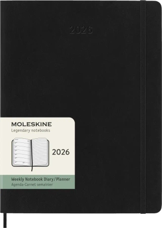 Kalendarz 2026 12M Moleskine XL tygodniowy miękka oprawa czarny 19x25cm
