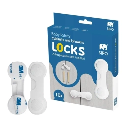 Zabezpieczenia do szaf i szuflad na zatrzask 10szt - Sipo