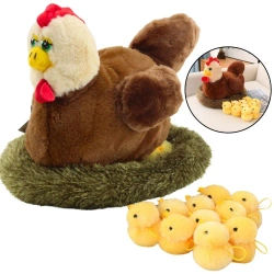 Kura pluszowa z kurczakami 10szt - Leantoys
