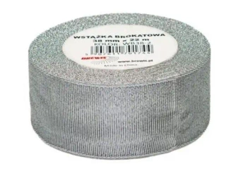 Wstążka brokatowa srebrna 38mmx22m - Brewis
