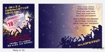 Karnet Party naklejany B6+koperta Urodziny 18 wz15 - Stamp