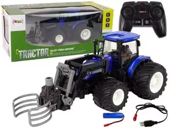 Traktor R/C z chwytnikiem niebieski - Leantoys