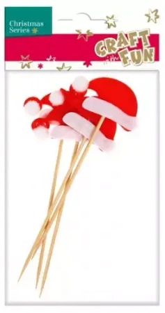 Ozdoba dekoracyjna. Czapki Mikołaja na patyku (4 sztuki)