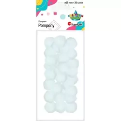 Pompony poliestrowe 25mm białe 30szt - Titanum