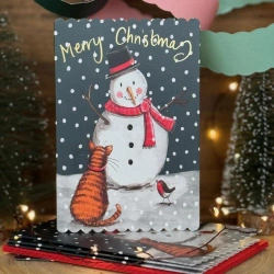 Karnet Święta Kot i bałwan - Alex Clark