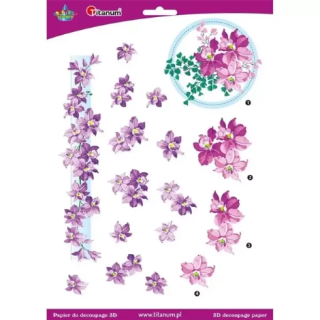 Papier do decoupage 3D kwiaty clematis arkusz - Titanum