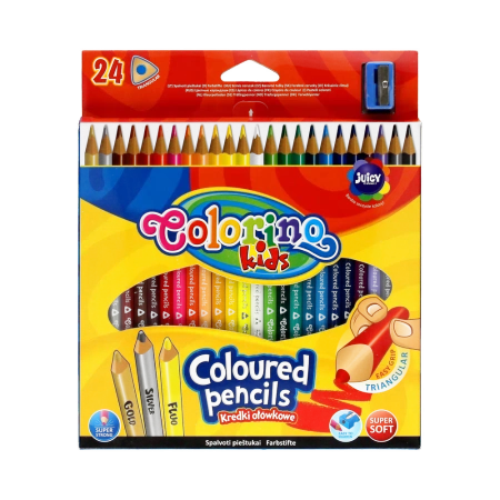 Kredki ołówkowe trójkątne Colorino Kids 24 kolory z temperówką - PATIO