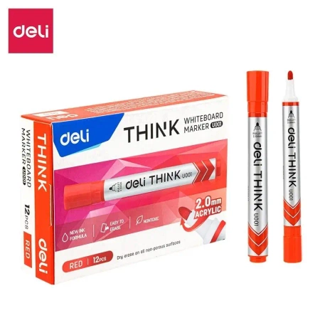 Marker suchościeralny okrągły 2,0mm czerw (12szt) - DELI