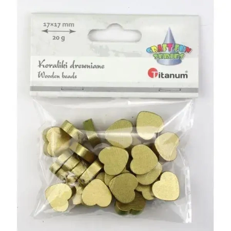 Koraliki drewniane serca płaskie 17x17mm złote 20g - Titanum