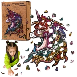 Puzzle drewniane eko 124 Tęczowy jednorożec A3 - PuzzleOK