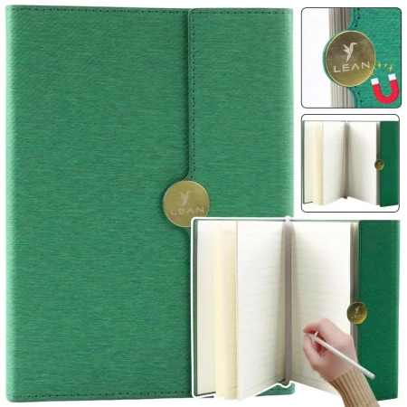 Notes biurowy A5 linia na magnes z obiciem zielony - Leantoys