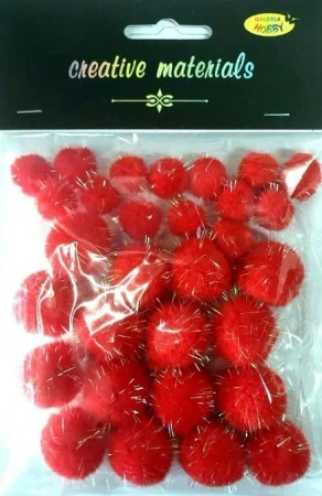 Pompony glitter czerwone 15x25mm 30szt - Galeria Hobby