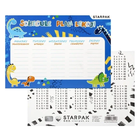 Plan lekcji z tabliczką mnożenia Dino (25szt) - STARPAK