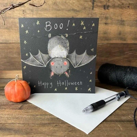 Karnet Halloween kwadrat Nietoperz Boo! - Alex Clark