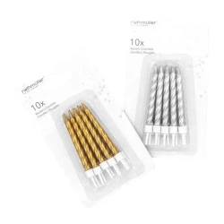 Świeczki urodzinowe złote/srebrne z podstawkami - Amscan