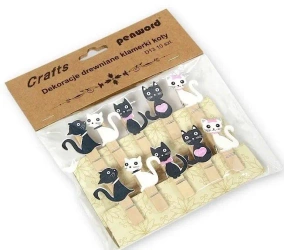 Dekoracja drewniana klamerki koty 10szt - Penword