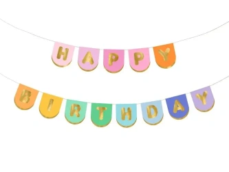 Baner papierowy Happy Birthday mix 163x12cm - PartyDeco