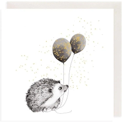 Karnet złocony kwadrat CL3814_BL Jeż z balonami - Clear Creations