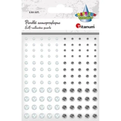 Perełki samoprzylepne okrągłe 120szt białe srebrne - Titanum