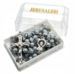 Różaniec jerozolimski szary w pudełku - Art Sacrum