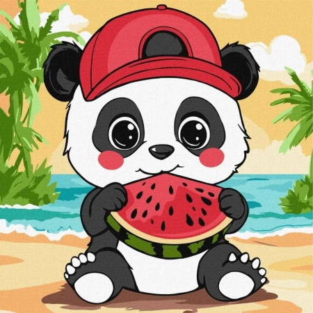 Malowanie po numerach - Lato.Panda z arbuzem 25x25 - Ideyka