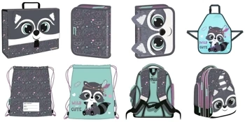 Plecak Premium plusz RACOON + piórnik + worek+fartuszek+teczka BAMBINO szop