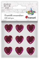 Kryształki samoprzylepne Serca fuksjowe 9szt - Titanum