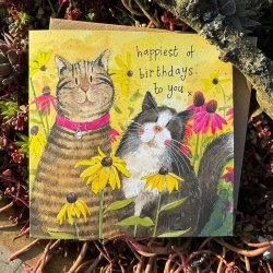 Karnet Urodziny 2 koty w kwiatach - Alex Clark