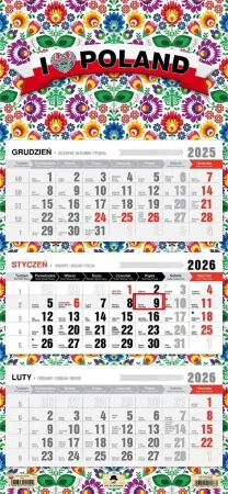 Kalendarz 2026 trójdzielny płaska główka folk - Pan Kalendarzyk