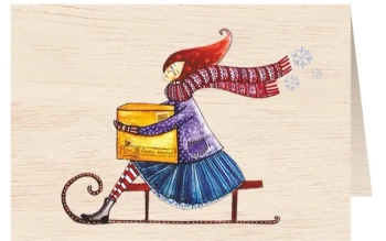 Karnet drewniany C6 + koperta Święta Kobieta Sanki - Cozywood