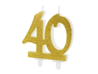 Świeczka urodzinowa 40 złota 7.5cm - PartyDeco